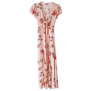 Cotton Candy LA Maxi Dress Double Slit Cut Back Short Sleeves Floral Peach Small